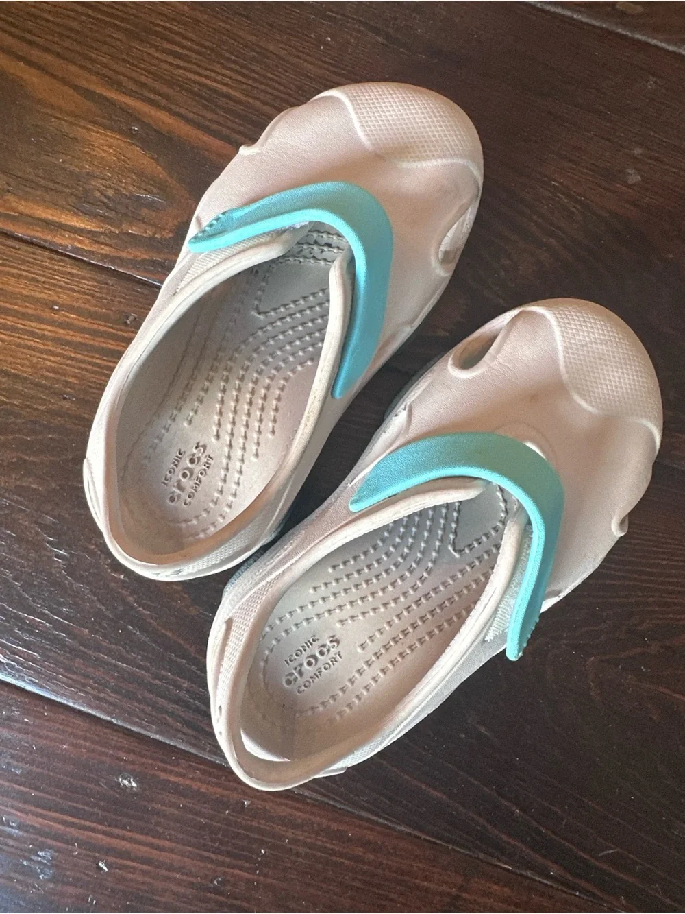 CROCS Kids All Terrain Fisherman Sandals Grey with Teal Strap